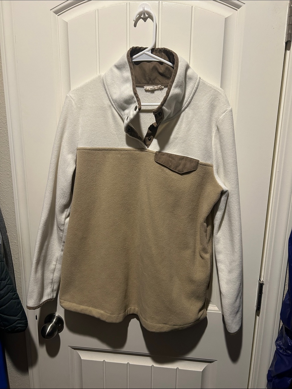 Women's Two-Tone Cream and Tan Fleece Pullover Sweater